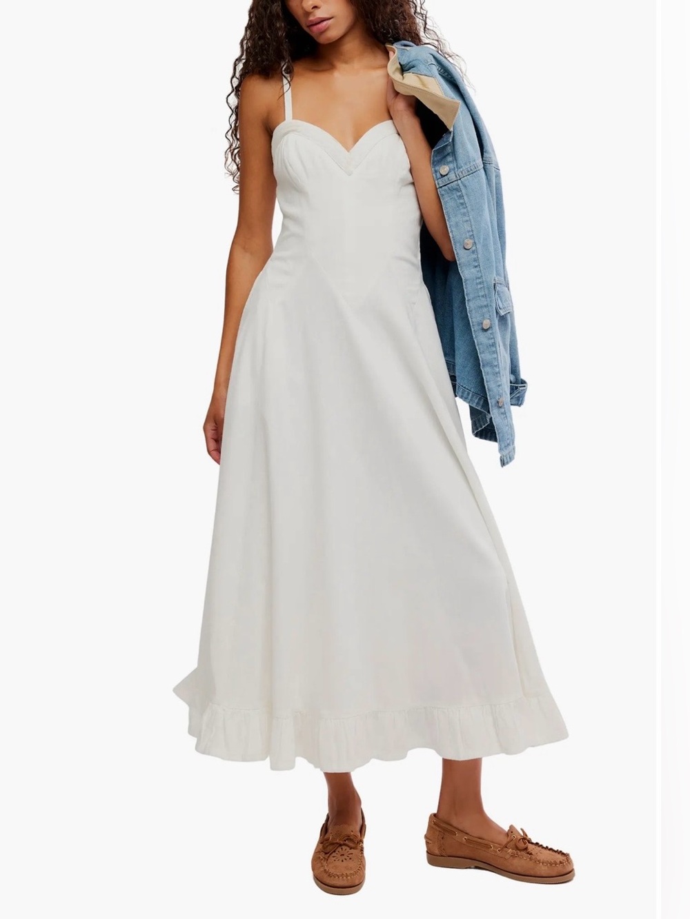 Free People White Spaghetti-Strap Maxi Dress with Sweetheart Bodice - Picture 2 of 13